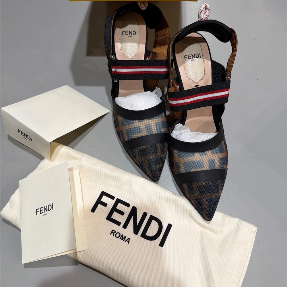 Fendi Black and Brown Patterned Heels